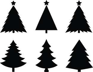 Obraz premium Christmas Tree Vector Set - Elegant Evergreen Illustration. Stylized Christmas Trees Vector Isolated on White Background