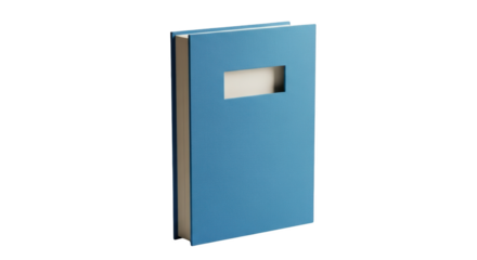Ilustrasi blue book with cutout window design menampilkan komposisi story, neat, white background, knowledge, journal dengan.