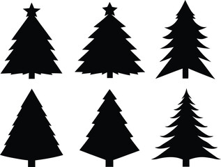 Obraz premium Christmas Tree Vector Set - Elegant Evergreen Illustration. Stylized Christmas Trees Vector Isolated on White Background