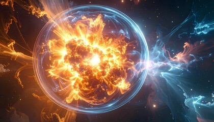Fototapeta premium Vibrant Cosmic Energy Sphere Illuminating the Depths of Space.