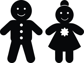 Gingerbread Man and Woman Couple, Sweet Christmas Cookies. Cute Gingerbread Couple Holding Hands, Holiday Vector Illustration.