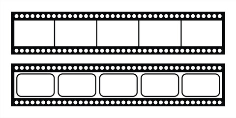 Film strip icon. Video film strip reel. Classic film strip frame. Empty photo frame. Ribbon photo film strip frame. Vector illustration