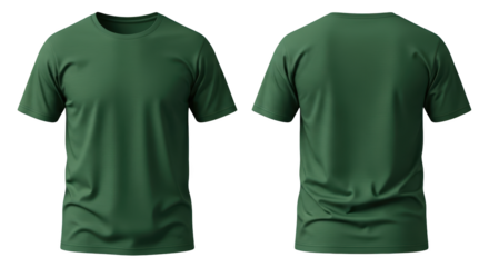 Gambar dark green tshirt front and back mockup dengan detail classic, isolated, outfit, cotton, back yang.