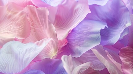 Delicate Soft Pink and Purple Flower Petals Arranged in Overlapping Layers—Showcasing Their Smooth Texture and Blended Hues, Creating a Romantic, Airy Scene Ideal for Floral, Decor, or Design Visuals.