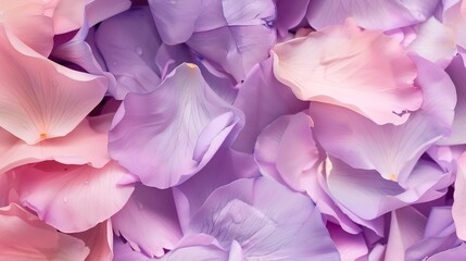 Delicate Soft Pink and Purple Flower Petals Arranged in Overlapping Layers—Showcasing Their Smooth Texture and Blended Hues, Creating a Romantic, Airy Scene Ideal for Floral, Decor, or Design Visuals.