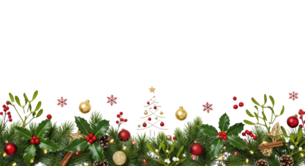 Mockup festive christmas border with ornaments and plants bergaya elegan dengan elemen graphic, background, garland, mistletoe,.