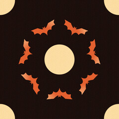 Halloween seamless pattern Bats and polka dots on brown background spooky spirit autumn holiday Vector illustration