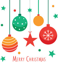 hanging christmas balls and stars with merry chris.eps