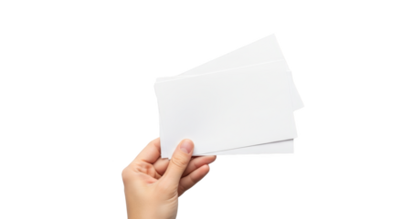 Mockup hand holding blank white cards bergaya elegan dengan elemen hand, plain, stationery, isolated, lay yang.