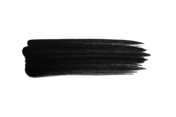 Black brush stroke paint stain with grunge texture on transparent background, ink smudge for design element