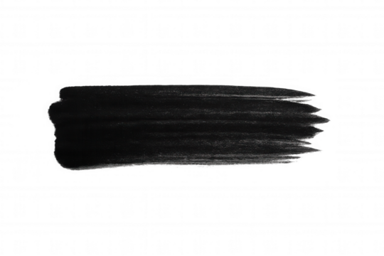 Black brush stroke paint stain with grunge texture on transparent background, ink smudge for design element