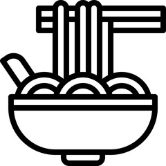Simple Outline Icon Representing A Bowl Of Noodles Being Lifted By Chopsticks With A Spoon Beside It On A Transparent Background Ideal For Food Delivery Services