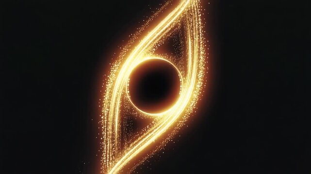 Glowing Golden Particle Torus Around Central Void on Black Vortex Abstract Energy Explosion Concept - Powered by Adobe