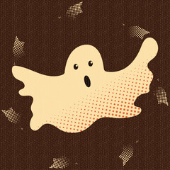 ghost on brown background scary autumn holiday Halloween scary spirit flying in night ghost icon grunge texture vector illustration