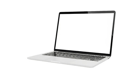 Mockup modern laptop computer with blank screen bergaya elegan dengan elemen data, isolated, white, output, clean.