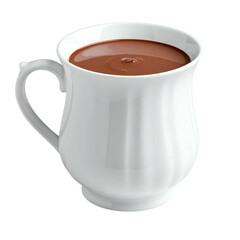 Ceramic mug filled with rich, warm hot chocolate on a black background.
