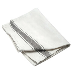 White textile with dark stripes, neatly folded on a black background.