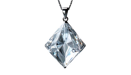 Sparkling diamond pendant on a silver chain against a black background