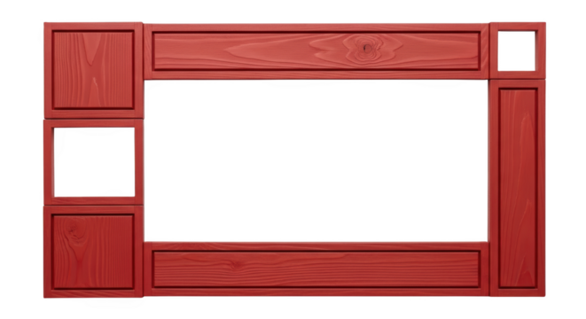 Foto red painted wooden picture frame isolated on white memperlihatkan detail modern, simple, edge, colored, grain.
