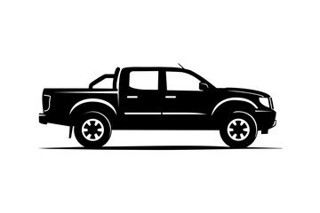 Black silhouette of modern pickup truck on a white background.