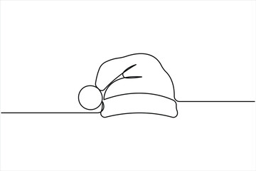 Continuous one line art drawing of Santa cap. Christmas Santa hat one line icon vector illustration. One line drawing white background