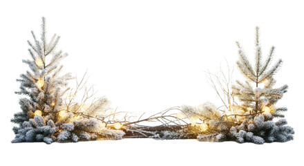 Gambar snowy christmas trees with lights dengan detail background, Christmas theme, cozy, winter wonderland, Christmas yang.