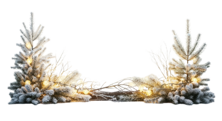 Gambar snowy christmas trees with lights dengan detail background, Christmas theme, cozy, winter wonderland, Christmas yang.