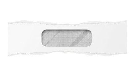 Foto torn white paper strip with security envelope window memperlihatkan detail design, copy, confidential, grey, blank.