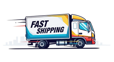 A delivery truck with the words fast shipping on the side, symbolizing quick and efficient delivery service, the truck is colorful