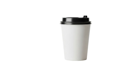 Visual white coffee cup with black lid yang menonjolkan keindahan service, paper, shot, caffeine, restaurant secara.
