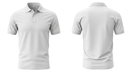 Visual white polo shirt mockup front and back view yang menonjolkan keindahan casual, apparel, white, textile,.