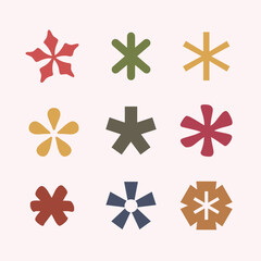 Colorful Retro Geometric Asterisk Star Vector Graphics Collection - Diverse Vintage Decorative Design Elements