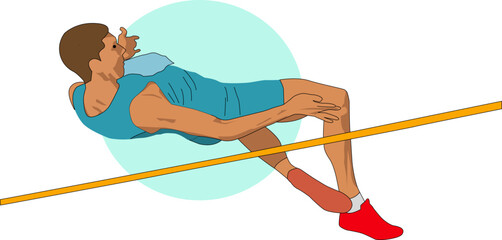 Male High Jump Athlete in Action Vector Illustration