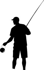 Fisherman Silhouette with Fishing Rod Vector
