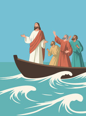 Jesus Calming the Storm Vector Illustration