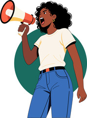 Strong Woman Speaking Through Megaphone Vector Illustration
