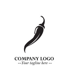 Obraz premium Chilli Logo Symbol Black and White Illustration Minimalist Spicy Pepper Design Concept 