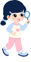 Curious Child with Magnifying Glass Exploring and Learning Through Observation and Discovery, Cartoon Illustration