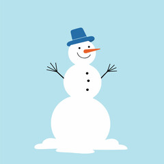 Cartoon Snowman with Blue Hat