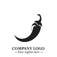 Obraz premium Chilli Logo Symbol Black and White Illustration Minimalist Spicy Pepper Design Concept 