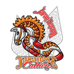 Jaran Kepang Kuda Lumping Traditional Indonesia Javanese Culture Dance Bamboo Horse Equipment Vibrant Bright Red White gold Color