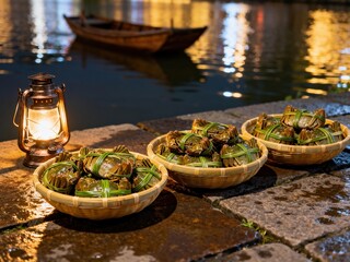 Obraz premium Crisp Crab Bowls by Lantern Light