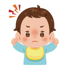 怒る男の子の赤ちゃん　上半身イラスト／Angry Baby Boy　upper body illustration
