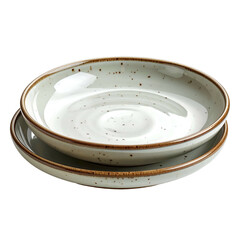 Rustic speckled ceramic bowls stacked on a dark background.