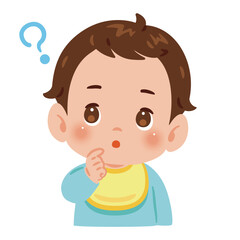 疑問を持つ男の子の赤ちゃん　上半身イラスト／Curious Baby Boy with Questioning Expression　upper body illustration