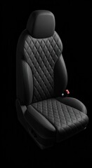 Obraz premium Luxurious black quilted leather car seat on a black background.
