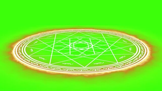 ファンタジーな動画。炎の魔法陣。グリーンバック。