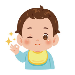 OKサインのポーズをする男の子の赤ちゃん　上半身イラスト／Baby Boy Making OK Sign Gesture　upper body illustration