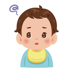 困る男の子の赤ちゃん　上半身イラスト／Confused or Troubled Baby Boy　upper body illustration