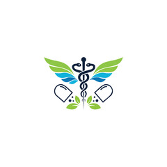 Medical caduceus logo with wings and capsule design
